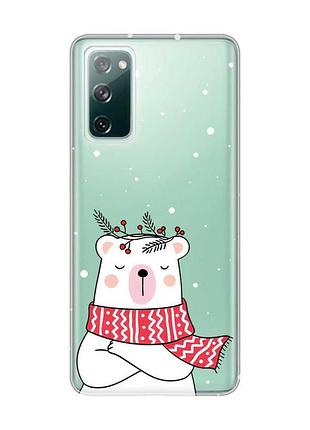 Прозрачный чехол на samsung galaxy s20 fe медведь в шарфе (принт 147)