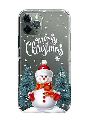 Прозорий чохол на iphone 12/12 pro сніговик (принт 152)