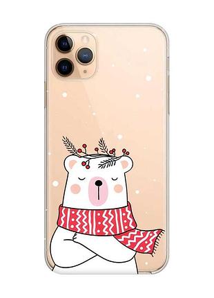 Прозорий чохол на iphone 11 pro max ведмідь у шарфі (принт 147)