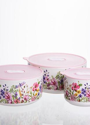 Контейнеры для еды фарфоровые flowers 9,5/13/15 см yiwu ts-3p-2
