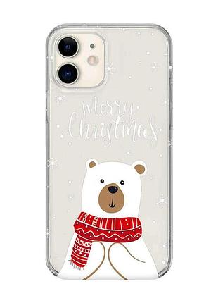Прозрачный чехол на iphone 12 mini мишка. с рождеством (принт 146)
