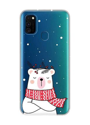 Прозрачный чехол на samsung galaxy m30s/м21 медведь в шарфе (принт 147)
