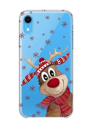 Прозрачный чехол на iphone xr зимний олень (принт 149)