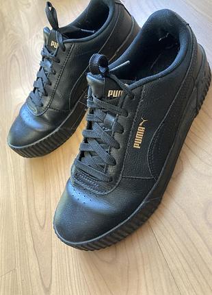 Якісні зручні кеди жіночі від puma чорні, довжина устілки 25.5 см, шкіра