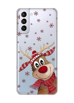 Прозрачный чехол на samsung galaxy s21 (g991) зимний олень (принт 149)