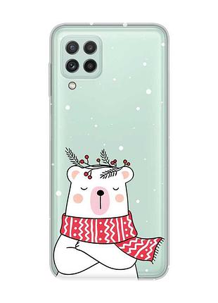 Прозорий чохол на samsung galaxy a22 4g / m22 / m32 ведмідь у шарфі (принт 147)