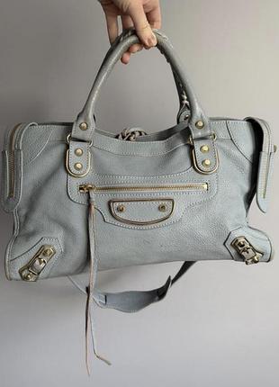 Шкіряна сука balenciaga metallic edge motorcycle city bag light blue gold hardware y 2k з ремнем