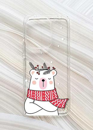 Прозрачный чехол на xiaomi redmi 13 медведь в шарфе (принт 147)