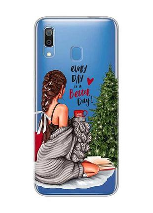 Прозрачный чехол на samsung galaxy a30(2019)/a20(2019) девушка возле ёлки (принт 186)