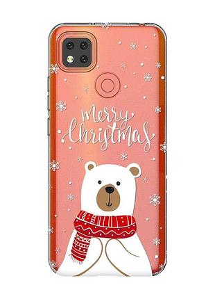 Прозрачный чехол на xiaomi redmi 9c мишка. с рождеством (принт 146)