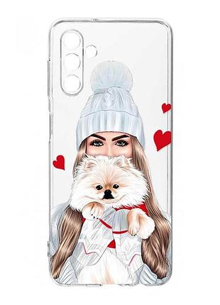 Прозрачный чехол на samsung galaxy a36 5g девушка с собачкой (принт 142)