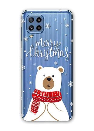 Прозрачный чехол на samsung galaxy m32 / m22 / a22 4g рождественский мишка (принт 146)