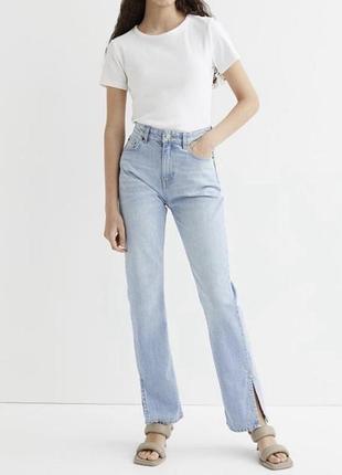 Джинси жіночі h&m світло-блакитні з високою посадкою та розрізами внизу