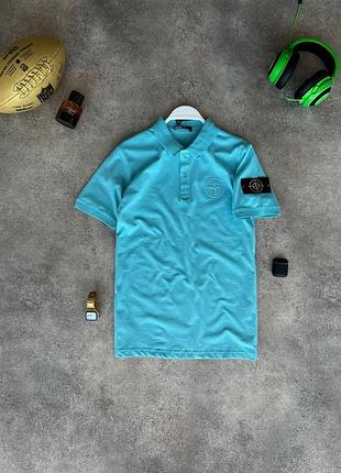 Мужская футболка поло stone island бирюзовая с патчем тенниска стон айленд летняя xl (bon)