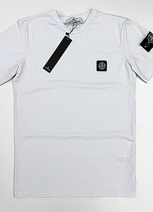 Мужская футболка stone island белая с патчем хлопковая тениска стон айленд на лето s (b)