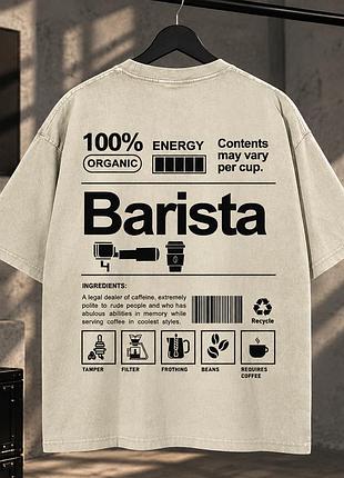 Футболка оверсайз barista з принтом для бариста та шанувальників кави чорна, s