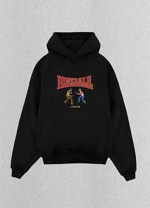 Худі чоловіче lonsdale чорне з принтом