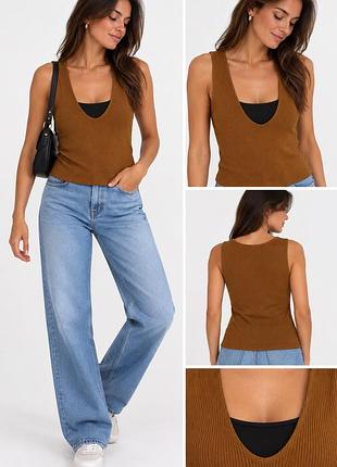Топ жіночий zara гірчично-коричневий, розмір xl, 100% бавовна