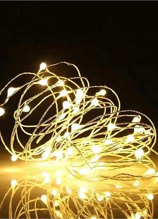 Гірлянда 5 м на 300 led з теплим світлом та подвійним живленням usb/батарейки