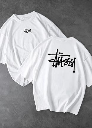 Мужская футболка оверсайз stussy белая хлопковая l (b)