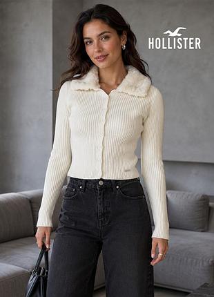Женский молочный кардиган с мехом hollister xxs