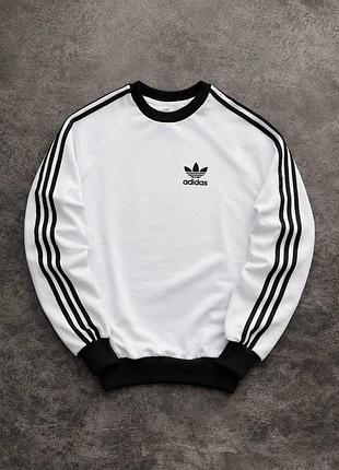 Мужской свитшот adidas белый с лампасами весенний осенний кофта адидас без капюшона (b)