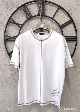 Чоловіча футболка оверсайз біла повсякденна подовжена зі швами назовні (b)