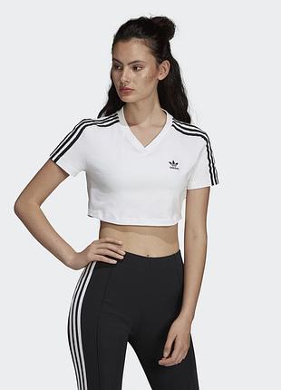Adidas бавовняна вкорочена футболка кроп топ білого кольору