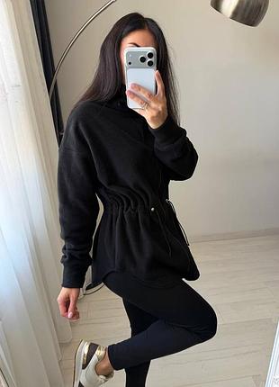 Костюм кофта соп флисовая удлиненная на кулиске с высоким воротом и лосины утепленные флисом теплый