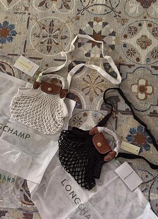Сумка для жінок longchamp плетена чорна та біла