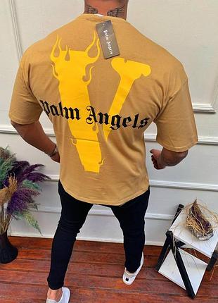 Чоловіча футболка оверсайз palm angels black вільного крою палм ангелс бежева m (bon)