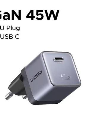 Зарядное устройство gan ugreen 45w ultra-compact (x840) usb type-c с поддержкой pd 3.0, pps и quick charge