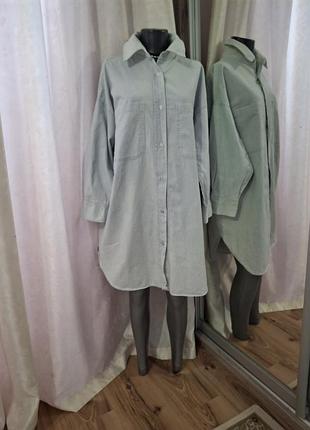 Котонова з нагрудними кишенями сорочка 👕туніка оверсайз