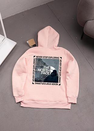 Мужское зимнее худи the north face с капюшоном бежевое толстовка зе норт фейс тнф с принтом на флисе (b)
