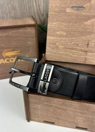 Мужской кожаный ремень классика стиль лакоста крокодил lacoste черный