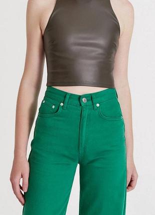 Топ pull&bear з екошкіри, розмір m, хакі 4