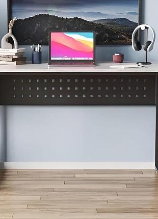 Письменный стол майк ferrum-decor 75x140x60 см, дсп бетон 32 мм, черный металл (frd-106522)
