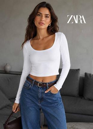 Новый белый базовый укороченный лонгслив zara m и l