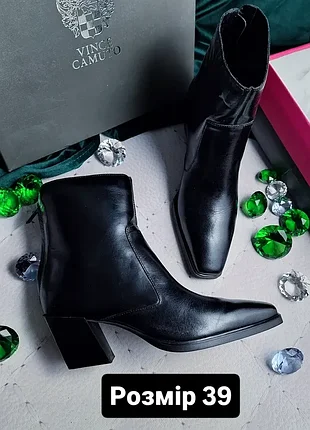 Vince camuto оригінал чорні шкіряні черевики ботильони на підборах