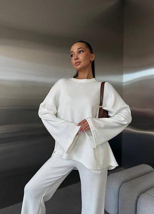 Костюм женский из ангоры с асимметричной кофтой, мокко, черный, белый