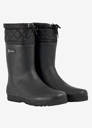 🖤 чорні гумові черевики aigle на хутрі для хлопчика чи дівчинки