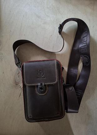 Крос-боді чоловіча bullcaptain коричнева, 13х19х4 см, натуральна шкіра