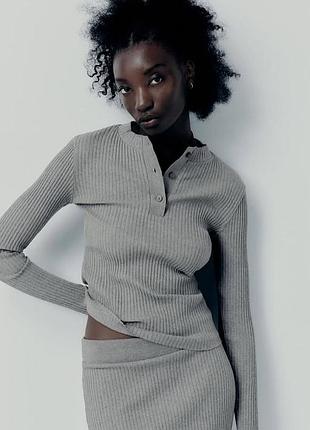 Базовий бавовняний сірий лонгслів поло zara☝️☝️☝️☝️☝️☝️☝️☝️☝️☝️