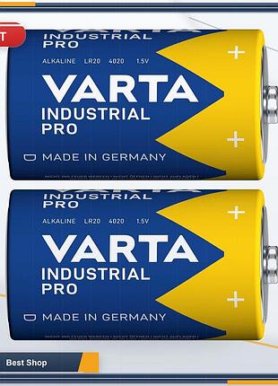 Батарейки элементы питания varta industrial lr20 mono d 1.5v alkaline (2 шт), сине-желтые, для фонариков и