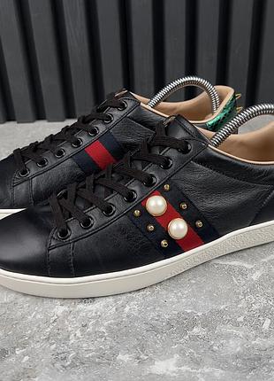 Gucci ace stud sneakers rockstuds pearls женские кроссовки кожа оригинал 39 eur