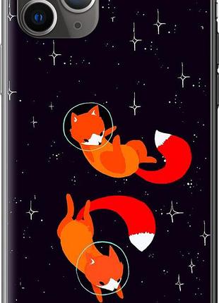 Чехол на iphone 11 pro max лисички в космосе из пластика fch_0175928
