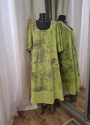 Комфортное льняное с карманами платье 👗 большого размера италия