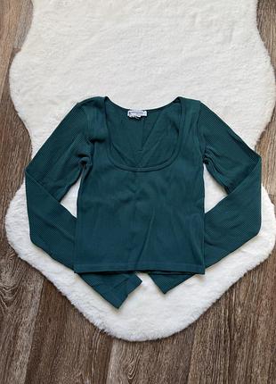 Изумрудный лонгслив в рубчик zara