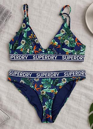 Оригинальный синий купальник с цветочным принтом super dry 10uk s-m
