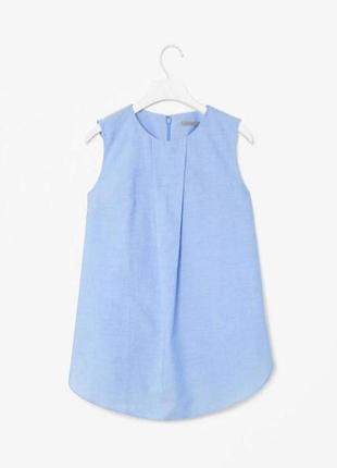 Голубой хлопковый топ блузка без рукавов cos (cotton box pleat top), м